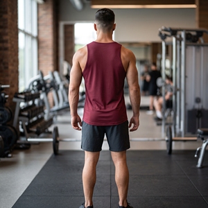 Dumela International Men's <b>Maroon</b> Sleeveless Tank <b>Top</b> O-Neck Solid Breathable 220g Knitted Polyester/Cotton Casual Wear Plain - Product Image 4