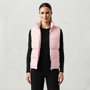 Chaleco Acolchado Personalizado al por Mayor de Alta Calidad para Mujer, Chaqueta sin Mangas con Cuello Alto y Cierre Completo, Color Rosa Sólido - Product Image 2