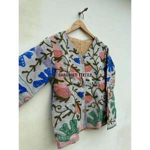Hermoso abrigo de bordado Floral Unisex mano India Suzani bordado borde crudo Kantha chaqueta impresa tela de algodón regalo especial - Product Image 3