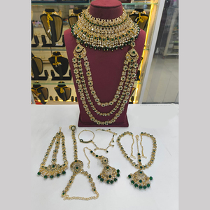 JeweleMarket Traditional Gold Plated Ethnic Crystal & Rhinestone Kundan & Beads <b>Bridal</b> <b>Jewelry</b> <b>Set</b> for Women - Product Image 1