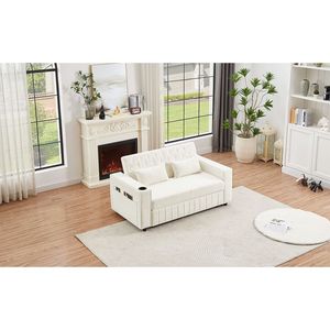 61.4\" Modern Beige Pull-Out <b>Sofa</b> <b>Bed</b> Convertible Couch Loveseat with Adjustable Backrest for Living Room - Product Image 5