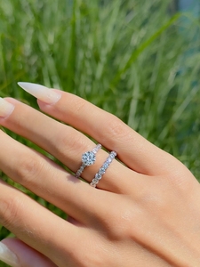 Round Brilliant Cut VVS Moissanite Diamond Engagement S925 Sterling <b>Silver</b> Moissanite <b>Eternity</b> Bands <b>Ring</b> - Product Image 5