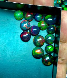 FF JEWELLERS Opale d'Éthiopie noire naturelle, taille brillant, cabochon, pierres précieuses en vrac, 8-10mm, effet de couleur, certifiées par un tiers - Product Image 4