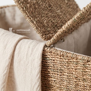 Handmade Woven <b>Wicker</b> <b>Storage</b> <b>Basket</b> <b>With</b> <b>Lid</b> and Dual Openings Modern Style For Home Decor And Ogarnization - Product Image 3