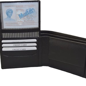 <b>Men's</b> Genuine Leather Bifold <b>Wallet</b> Slim Fold Design <b>Black</b> Minimalist Style Daily Use Open Closure Slim Design Money Card Holder - Product Image 4