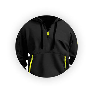 Men's <b>Navy</b> Blue Half Zip Hooded Sweatshirt Regular Fit Casual Knitted Fleece Autumn Wear With Orange Zippers And Pockets - Product Image 3