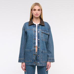 Chaqueta vaquera OEM para mujer, abrigo informal de otoño, chaqueta vaquera con botones, abrigo oversize - Product Image 2