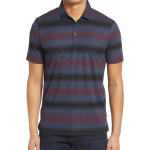 Men's Striped Knitted <b>Polo</b> <b>Shirt</b> Short Sleeve Casual <b>Blue</b> And Burgundy Patterned Design - Product Image 1