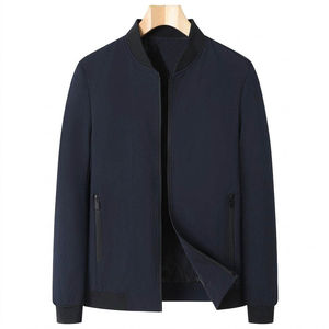 Blouson Bomber Homme Col Montant Fermeture Éclair Manches Tricotées Couleur Unie Coupe-Vent Décontracté Automne Polyester Polaire - Product Image 1