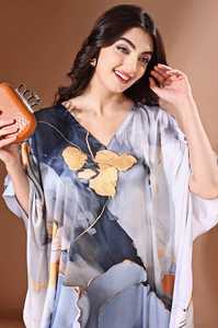 High Quality Designer Turkish Style <b>Kaftan</b> Women Polyester Handmade Batwing Sleeves V Neck Regular Fit Flared Hem Midi Party - Product Image 3