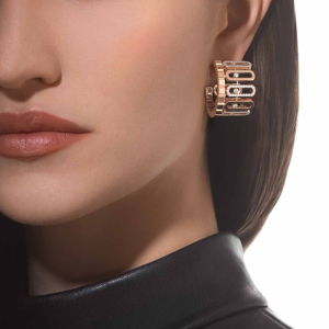 Boucles d'oreilles clous en or rose et diamants, design géométrique, sertissage en canal, luxe, pour femme, usage quotidien - Product Image 2