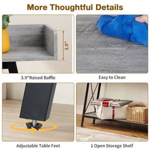 Table console extra longue de 70.9 pouces Style industriel rustique 2 prises de courant Ports USB gris pour entrée étroite de salon - Product Image 5