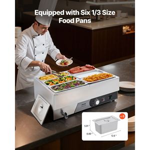 Scaldavivande Elettrico Commerciale 1500W in Acciaio Inox, Riscaldamento Rapido, Buffet da Banco con Coperchio Riscaldante a Vapore - Product Image 3