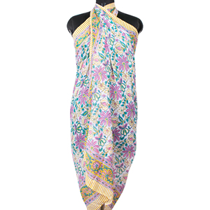 Luxury Cotton Hand Block Print <b>Sarong</b> Multicolor Floral Print Long Scarf Soft Beach Wear Pareo Bikini Cover-up Pareo - Product Image 2