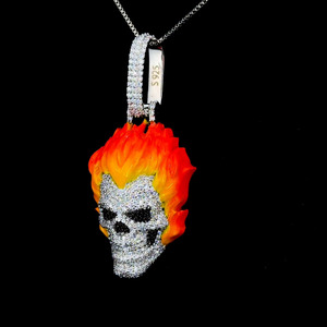 Pendentif personnalisé en argent sterling 925 avec incrustations de moissanite VVS D, motif Ghost Rider, breloques bling, pour hommes, fabricant OEM ODM sur mesure - Product Image 4