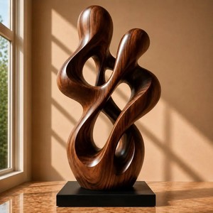 Escultura Geométrica Abstracta de Madera Tallada a Mano, Moderna, Ecológica, Decoración Artística para Mesa de Salón - Product Image 4