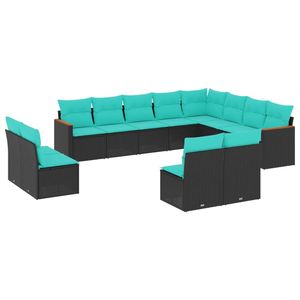 Juego de Sofás de Patio de 12 Piezas en Poliratán Negro con Cojines, Elegante Colección de Muebles para Exteriores - Product Image 2