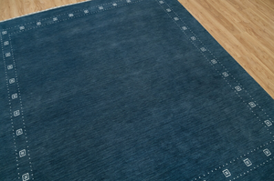 Tapis en laine bleu Gabbeh, bordure ivoire minimaliste, tapis fait main en laine de Nouvelle-Zélande, tapis de couleur terre pour la décoration de la maison - Product Image 4