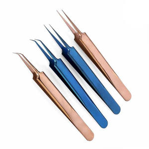 MAHFOOZ INSTRUMENTS Pinzas de Acero Inoxidable Doradas y Azules para Extensión de Pestañas, Juego de Extensión de Pestañas de Alta Precisión, Pinzas de Punta Fina - Product Image 1