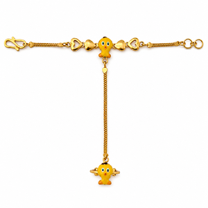 Ensemble bracelet et bague en or 18 carats avec breloque poussin de dessin animé, maillons cœur en émail poli, bijoux de mode pour filles et enfants, pour le quotidien, cadeau - Product Image 4