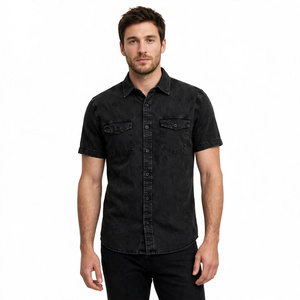 Camisa vaquera de manga corta premium para hombre al por mayor, con cuello vuelto, lavada, informal, con botones, de BD - Product Image 2