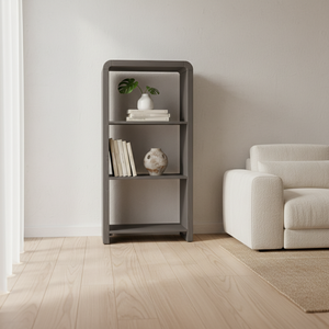 3-Shelf Eco-Friendly Modern Dark Grey Rubber Wood MDF Oak Veneer Bookcase <b>Storage</b> Shelving Unit Home Furniture - Product Image 2