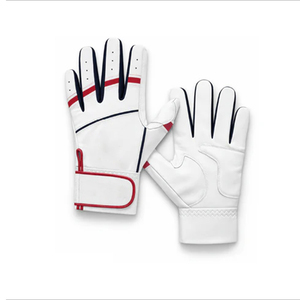 GLOBAL STAR White Nylon Batting <b>Gloves</b> <b>Red</b> Navy Accents Breathable Moisture Control Hook Loop Closure Eco-Friendly Hand - Product Image 1