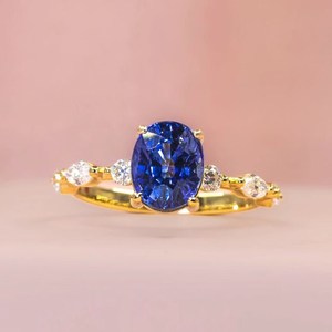 Minimalist <b>Blue</b> Sapphire Gemstone <b>Ring</b> 925 Sterling Silver <b>Ring</b> For Women's - Product Image 1