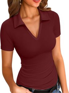 Polo de manga larga azul claro acanalado para mujer, top casual de punto liso, camisetas polo de longitud regular, venta al por mayor bajo demanda ODM - Product Image 6
