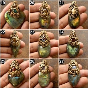 Collier en pierre de labradorite naturelle multicolore en gros avec pendentif en argile polymère à motif numérique - Product Image 1