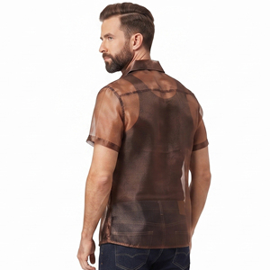 Chemise transparente 100% polyester pour homme, chemise transparente à séchage rapide pour l'été, chemise transparente à col rabattu pour homme - Product Image 2