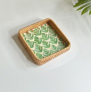 Bandeja de servir hecha a mano de tamaño mini, de nácar y ratán, para bebidas frías, almacenamiento de tazas de té y servicio. - Product Image 2