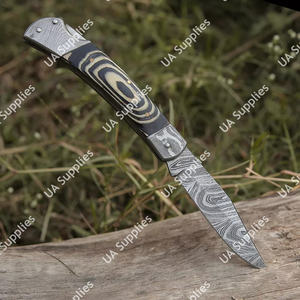 มีดพับเหล็กดามัสกัสตีขึ้นรูปด้วยมือ EDC สำหรับพกพา ด้ามไม้ปักก้าหลากสี ปรับแต่งได้ตามต้องการ ขายส่ง OEM/ODM - Product Image 2