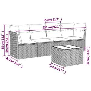 ชุดโซฟาลานบ้านหวายโพลีสีดำ 5 ชิ้นพร้อมเบาะรองนั่ง เฟอร์นิเจอร์กลางแจ้งที่หรูหรา - Product Image 3