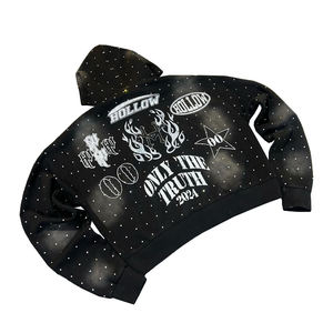 Sweat à capuche noir personnalisé avec strass pour homme, imprimé galaxie, style streetwear oversize, disponible en trois couleurs, 100% coton molletonné - Product Image 2