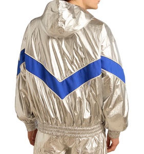 Chaqueta cortavientos plateada metálica de dos tonos, chaqueta cortavientos personalizada de moda para fiestas, para hombre - Product Image 4