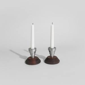 Ensemble de bougeoirs industriels vintage à étages en bois et aluminium, support de bougies rétro pour centre de table de mariage, ornement de maison - Product Image 1