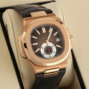 Montre de luxe carrée en or rose, quartz, 44 mm, verre brun, cristal, acier inoxydable, bracelet en caoutchouc, édition limitée pour femmes, design de créateur - Product Image 4