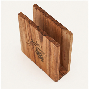 Rustic Handcrafted Mango Wood Napkin Holder <b>Pinecone</b> Engraved Vertical Tissue Stand For Farmhouse Kitchen And Lodge Style Dining - Product Image 5