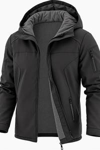 Veste softshell noire à capuche, zippée, imperméable, coupe-vent, respirante, pour la randonnée en plein air, avec poches - Product Image 1