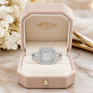 Natural Round Brilliant Diamond Cluster <b>Ring</b> | 1.00 CTW Split Shank Engagement <b>Ring</b> | 14K Solid Gold Prong Set Jewelry for Women - Product Image 2