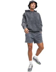 Ensemble décontracté 2 pièces pour homme en microfibre 100 % coton délavé à l'acide – Chemise et short de sport pour l'été - Product Image 1