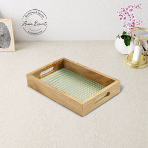 Bandeja de Servir de Madera con Base de Tela y Asas Recortadas, Elegante Organizador de Almacenamiento para Cocina, Comedor, Mesa de Café, Decoración - Product Image 1