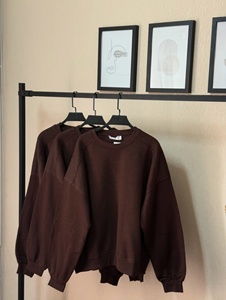 Sweat-shirt à col rond surdimensionné en molleton de coton épais de haute qualité, personnalisé OEM, couleur marron foncé, épaules tombantes - Product Image 3