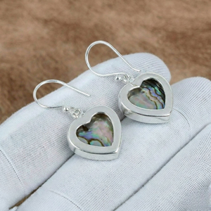 Boucles d'oreilles pendantes en argent sterling 925 massif, serties à la main de coquillages d'ormeau et pierres précieuses, style bohème, pour femme - Product Image 3