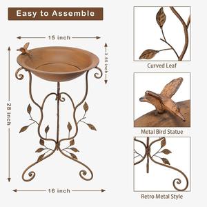 Fuente de Agua para Pájaros de Metal Cobre Antiguo para Jardín Exterior, Pedestal Resistente a la Intemperie, Cuenco Decorativo con Hojas y Mariposas - Product Image 2