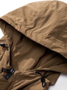 <b>Men's</b> Safari Style Hooded <b>Half</b>-<b>Zip</b> Windproof Waterproof Canvas <b>Jacket</b> with Polyester/Nylon Shell Regular Fit - Product Image 3