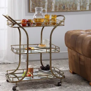 Chariot de service d'hôtel de luxe fait main en métal écologique, finition thermolaquée de qualité supérieure, roues robustes verrouillables, multi-usages - Product Image 5