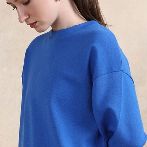 Sudadera Oversize de Cuello Redondo para Mujer, Azul Sólido, Hombros Caídos, Manga Larga, Tejido de Algodón, Ropa de Otoño - Product Image 6
