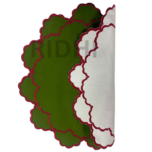 100% Linen Green <b>Placemats</b> with Pink Embroidery <b>Round</b> Table <b>Placemat</b> Reusable Table Mats Bulk for Hotels, Weddings & Home Events - Product Image 3